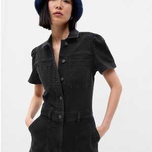 0P Puff Sleeve Denim Romper with Washwell